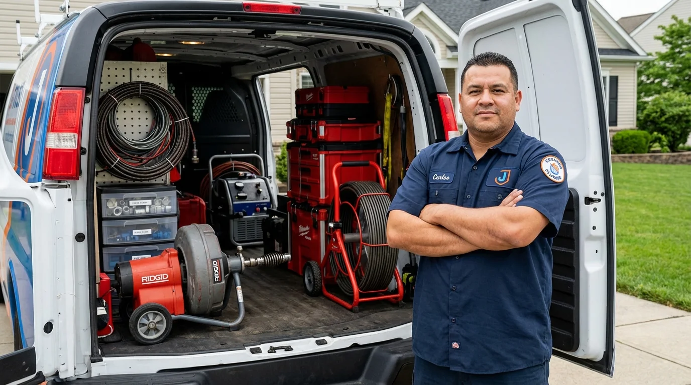 Professional drain cleaning equipment and Johns Plumbing LLC plumber in Bland