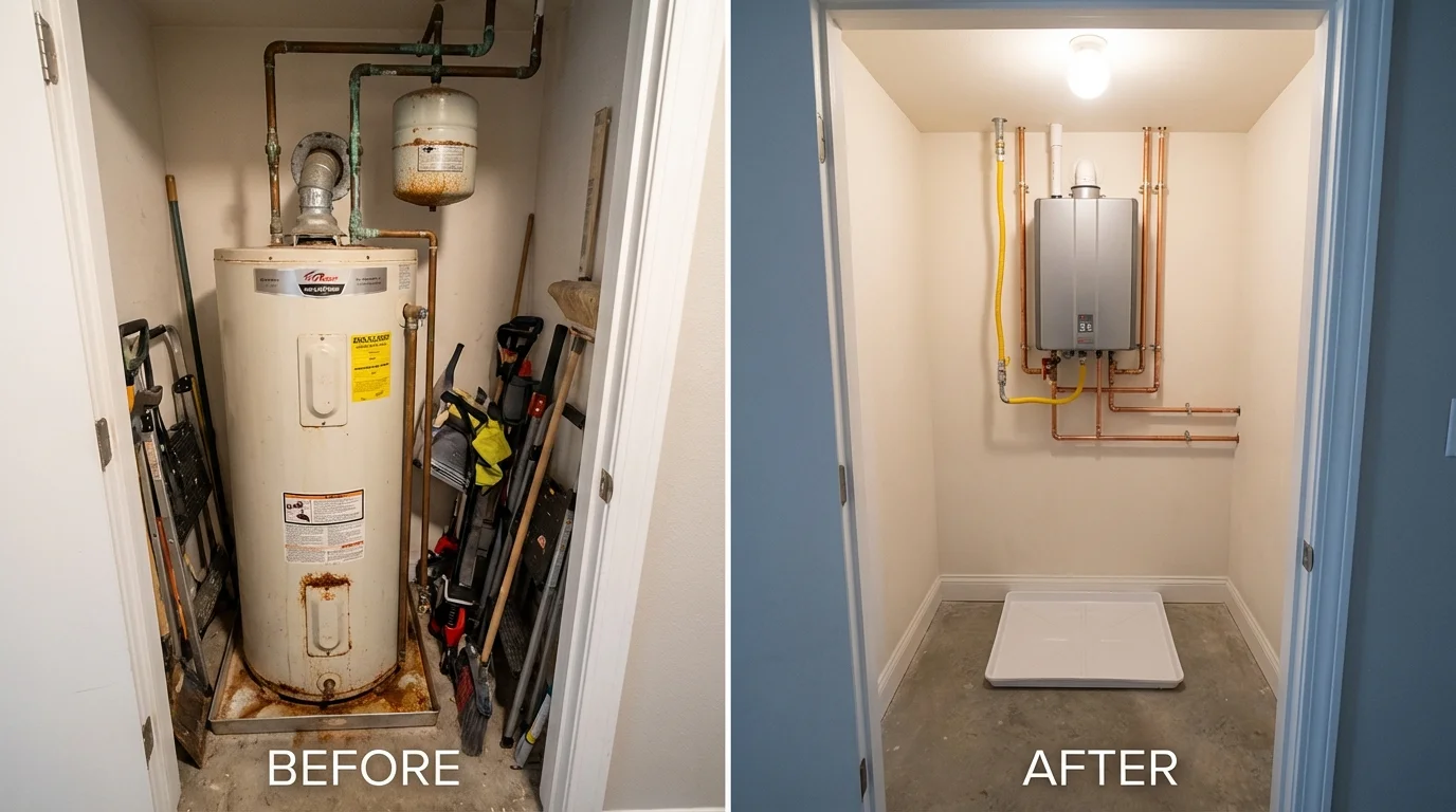Tank water heater versus wall-mounted tankless unit comparison for Bland, VA homeowners